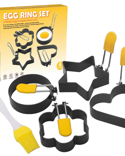 4 forme pentru ou din otel, strat antiaderent, diametru , cu maner din ABS