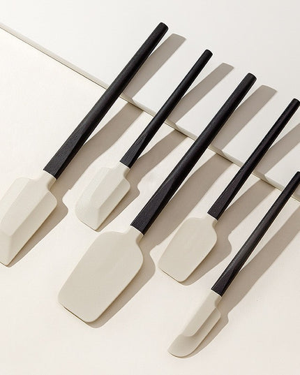 5 Ustensile de Bucatarie, din Silicon si Lemn, Spatule de Diferite Dimensiuni, Termorezistente, Antiaderente