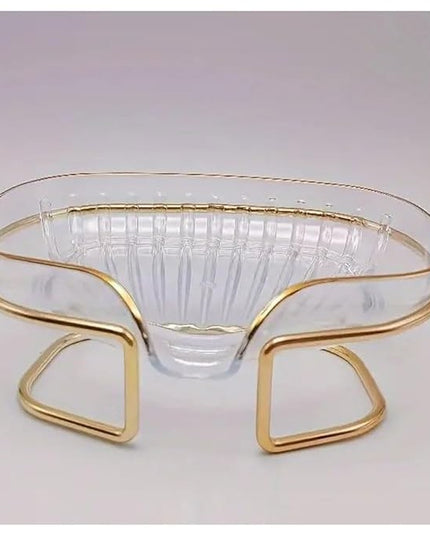 Savoniera cu Suport, Sistem de Scurgere a Apei, Margine Aurie, 14 x 8.5 x 9 cm, din TPE