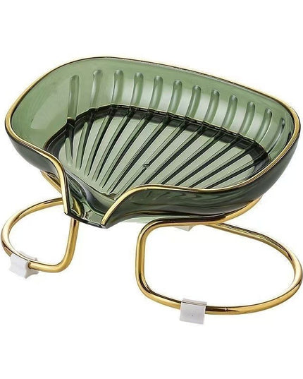 Savoniera cu Suport, Sistem de Scurgere a Apei, Margine Aurie, 14 x 8.5 x 9 cm, din TPE