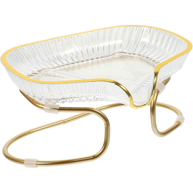 Savoniera cu Suport, Sistem de Scurgere a Apei, Margine Aurie, 14 x 8.5 x 9 cm, din TPE