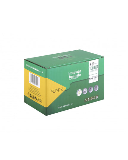 Instalatie Craciun, 12 metri, 100 de LED-uri cu ornament tip Bulb, 8 jocuri de lumini