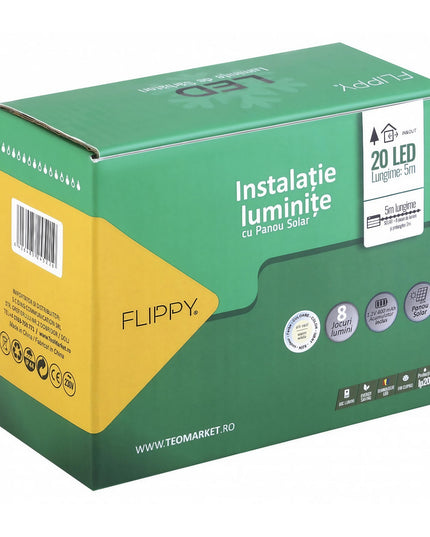 Instalatie Craciun, 5 metri, 20 de LED-uri cu ornament tip Bulb, 8 jocuri de lumini