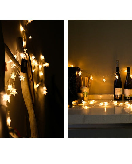 Instalatie Craciun cu baterii, 1.5 metri, 10 LED-uri tip Stea, fir