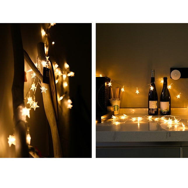 Instalatie Craciun cu baterii, 1.5 metri, 10 LED-uri tip Stea, fir