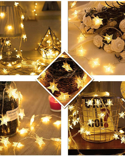 Instalatie Craciun cu baterii, 10 metri, 80 LED-uri tip Stea, fir