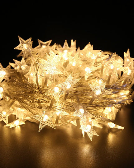 Instalatie Craciun cu baterii, 10 metri, 80 LED-uri tip Stea, fir