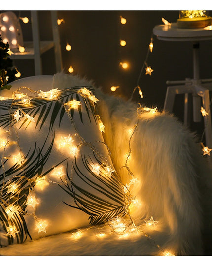Instalatie Craciun cu baterii, 10 metri, 80 LED-uri tip Stea, fir