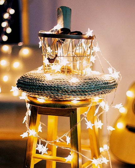 Instalatie Craciun cu baterii, 10 metri, 80 LED-uri tip Stea, fir