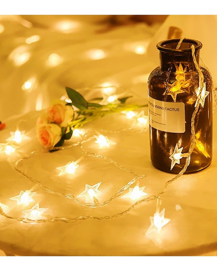 Instalatie Craciun cu baterii, 10 metri, 80 LED-uri tip Stea, fir