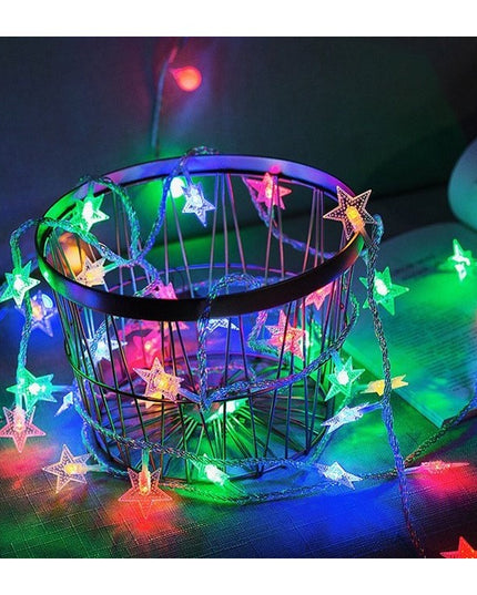 Instalatie Craciun cu baterii, 10 metri, 80 LED-uri tip Stea, fir