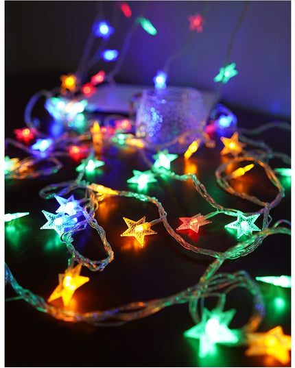 Instalatie Craciun cu baterii, 10 metri, 80 LED-uri tip Stea, fir