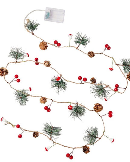 Instalatie Craciun cu baterii, 2 metri, 20 LED-uri tip Ace, conuri de pin si ciuperci