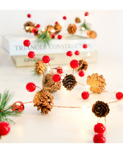 Instalatie Craciun cu baterii, 2 metri, 20 LED-uri tip Ace, conuri de pin si clopotei