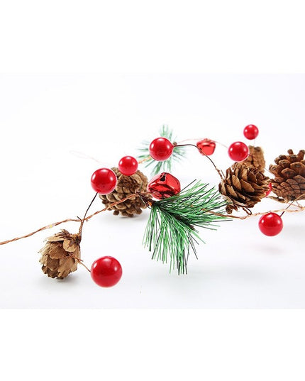 Instalatie Craciun cu baterii, 2 metri, 20 LED-uri tip Ace, conuri de pin si clopotei