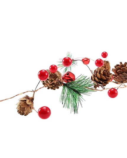 Instalatie Craciun cu baterii, 2 metri, 20 LED-uri tip Ace, conuri de pin si clopotei