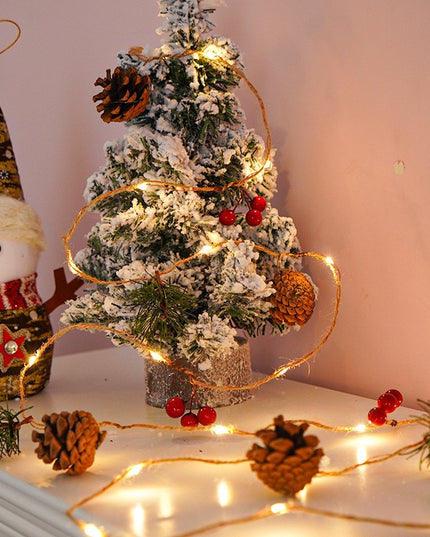 Instalatie Craciun cu baterii, 2 metri, 20 LED-uri tip ace si conuri de pin simple