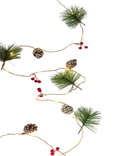 Instalatie Craciun cu baterii, 2 metri, 20 LED-uri tip ace si conuri de pin simple