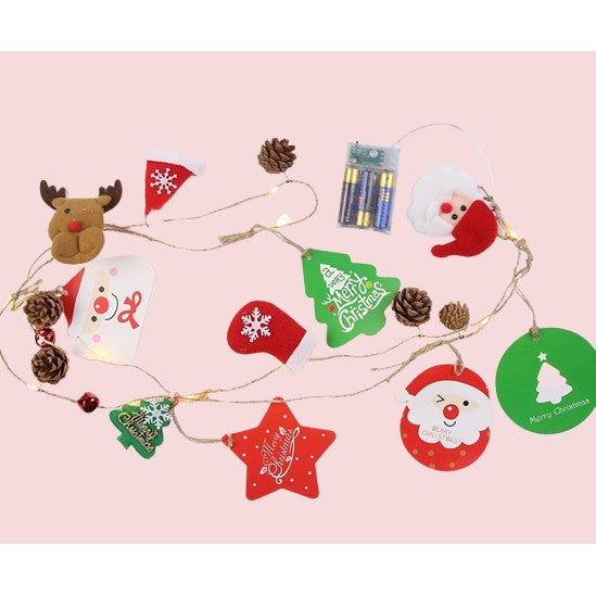 Instalatie Craciun cu baterii, 2 metri, 20 LED-uri tip Conuri de pin si figurine