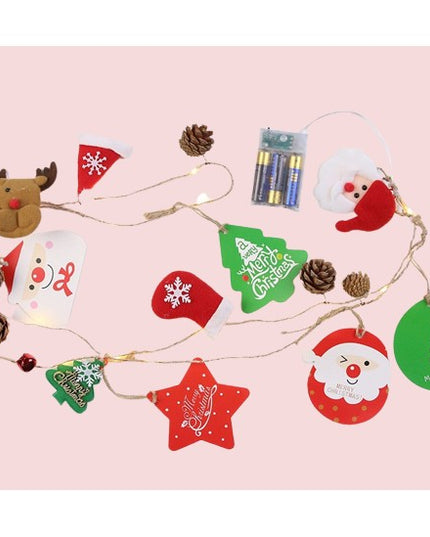 Instalatie Craciun cu baterii, 2 metri, 20 LED-uri tip Conuri de pin si figurine