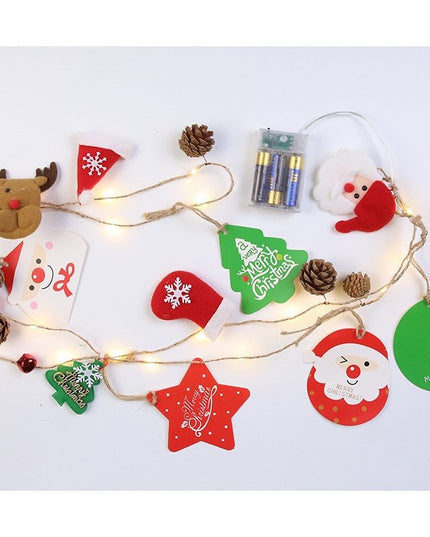 Instalatie Craciun cu baterii, 2 metri, 20 LED-uri tip Conuri de pin si figurine