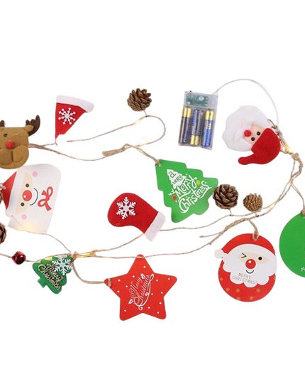 Instalatie Craciun cu baterii, 2 metri, 20 LED-uri tip Conuri de pin si figurine