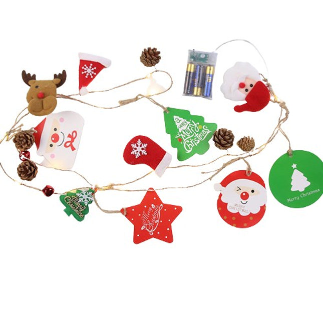 Instalatie Craciun cu baterii, 2 metri, 20 LED-uri tip Conuri de pin si figurine