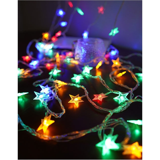 Instalatie Craciun cu baterii, 6 metri, 40 LED-uri tip Stea, fir
