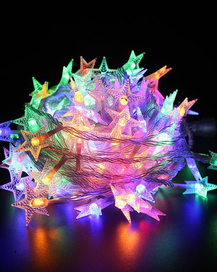 Instalatie Craciun cu baterii, 6 metri, 40 LED-uri tip Stea, fir