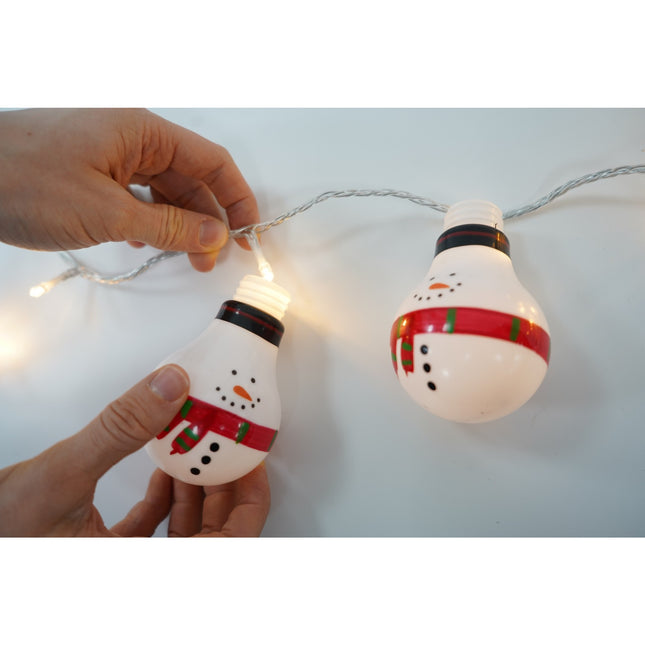 Instalatie Craciun cu ornamente om de zapada in forma de bec, , 10 LED-uri