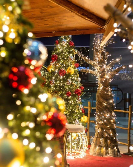 Instalatie de Craciun liniara Yoto,din care cablu priza 220V, 100 LED, 8 jocuri de lumini, beculet in 6 colturi, pentru interior, controler, fir