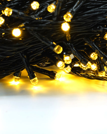 Instalatie de Craciun liniara Yoto,din care cablu priza 220V, 200 LED, 8 jocuri de lumini, beculet in 6 colturi, pentru interior, controler, fir