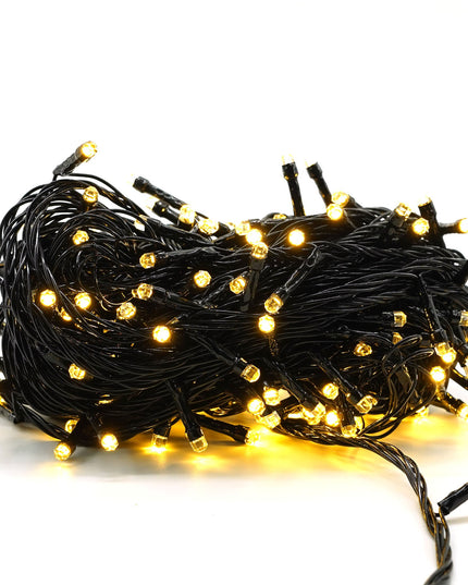 Instalatie de Craciun liniara Yoto,din care cablu priza 220V, 200 LED, 8 jocuri de lumini, beculet in 6 colturi, pentru interior, controler, fir