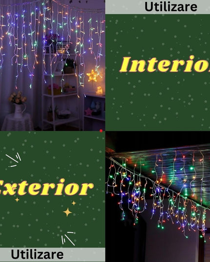 Instalatie Craciun Yoto, Tip Franjuri/Turturi,300 LED-uri, Prelungitor , 8 Jocuri de Lumini, Interconectabila, Conectare la Retea, Fir