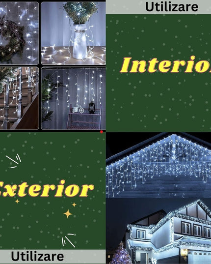 Instalatie Craciun Yoto, Tip Franjuri/Turturi,300 LED-uri, Prelungitor , 8 Jocuri de Lumini, Interconectabila, Conectare la Retea, Fir