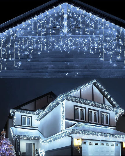 Instalatie Craciun Yoto, Tip Franjuri/Turturi,300 LED-uri, Prelungitor , 8 Jocuri de Lumini, Interconectabila, Conectare la Retea, Fir