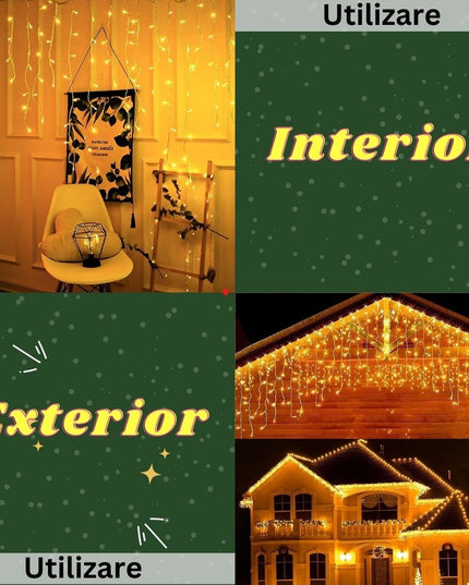 Instalatie Craciun Yoto, Tip Franjuri/Turturi,300 LED-uri, Prelungitor , 8 Jocuri de Lumini, Interconectabila, Conectare la Retea, Fir