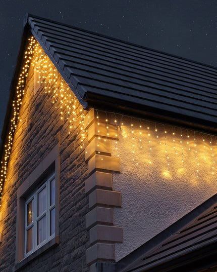 Instalatie Craciun Yoto, Tip Franjuri/Turturi,300 LED-uri, Prelungitor , 8 Jocuri de Lumini, Interconectabila, Conectare la Retea, Fir