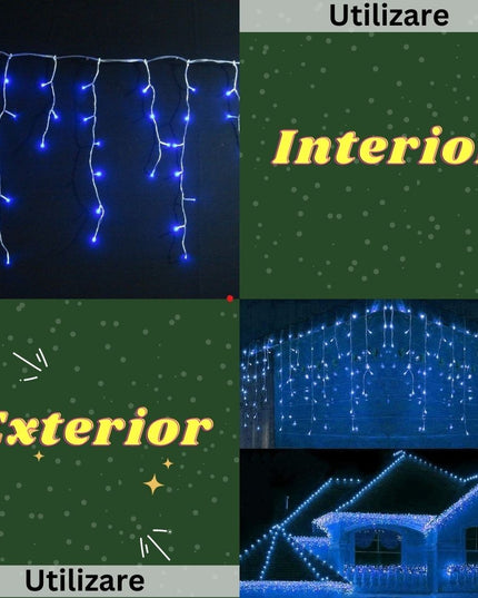 Instalatie Craciun Yoto, Tip Franjuri/Turturi,300 LED-uri, Prelungitor , 8 Jocuri de Lumini, Interconectabila, Conectare la Retea, Fir