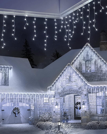 Instalatie Craciun Yoto, Tip Franjuri/Turturi,120 LED-uri, Prelungitor , 8 Jocuri de Lumini, Interconectabila, Conectare la Retea, Fir