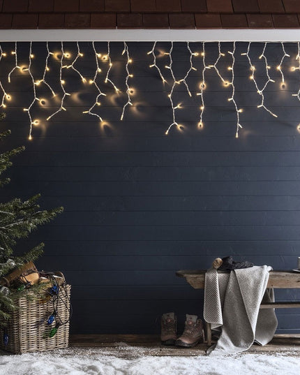 Instalatie Craciun Yoto, Tip Franjuri/Turturi,120 LED-uri, Prelungitor , 8 Jocuri de Lumini, Interconectabila, Conectare la Retea, Fir