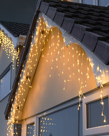 Instalatie Craciun Yoto, Tip Franjuri/Turturi,120 LED-uri, Prelungitor , 8 Jocuri de Lumini, Interconectabila, Conectare la Retea, Fir