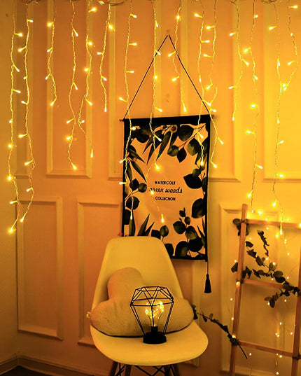 Instalatie Craciun Yoto, Tip Franjuri/Turturi,200 LED-uri, Prelungitor , 8 Jocuri de Lumini, Interconectabila, Conectare la Retea, Fir