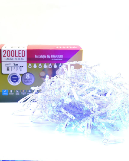 Instalatie Craciun Yoto, Tip Franjuri/Turturi,200 LED-uri, Prelungitor , 8 Jocuri de Lumini, Interconectabila, Conectare la Retea, Fir