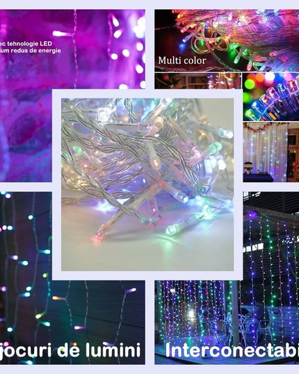 Instalatie Craciun Yoto, Tip Perdea, x , 120 LED-uri, Prelungitor , 8 Jocuri de Lumini, Interconectabila, Fir