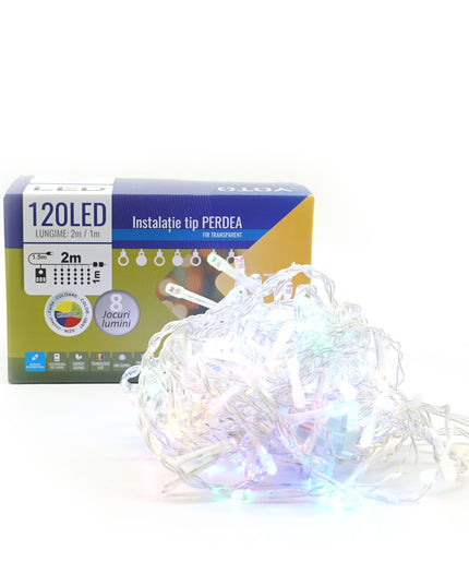 Instalatie Craciun Yoto, Tip Perdea, x , 120 LED-uri, Prelungitor , 8 Jocuri de Lumini, Interconectabila, Fir