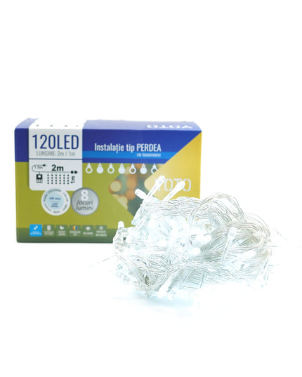 Instalatie Craciun Yoto, Tip Perdea, x , 120 LED-uri, Prelungitor , 8 Jocuri de Lumini, Interconectabila, Fir