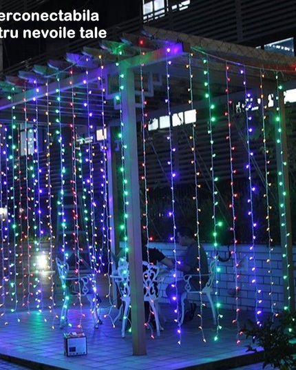Instalatie Craciun Yoto, Tip Perdea, x , 240 LED-uri, Prelungitor , 8 Jocuri de Lumini, Interconectabila, Fir