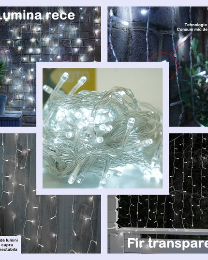 Instalatie Craciun Yoto, Tip Perdea, x , 240 LED-uri, Prelungitor , 8 Jocuri de Lumini, Interconectabila, Fir