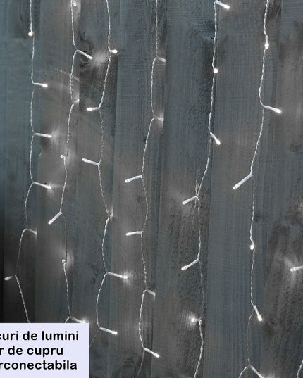 Instalatie Craciun Yoto, Tip Perdea, x , 240 LED-uri, Prelungitor , 8 Jocuri de Lumini, Interconectabila, Fir